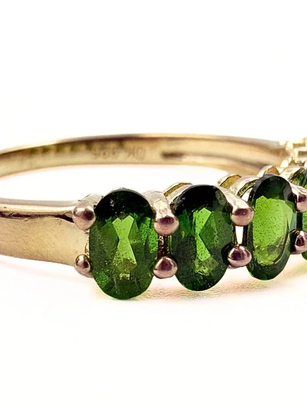 Contemporary Marked Sterling Silver 7 Green Tourmaline Stones Half Eternity Band